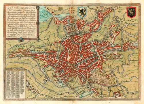 Old Antique Map Bird S Eye View Plan Of Ghent By Braun And Hogenberg