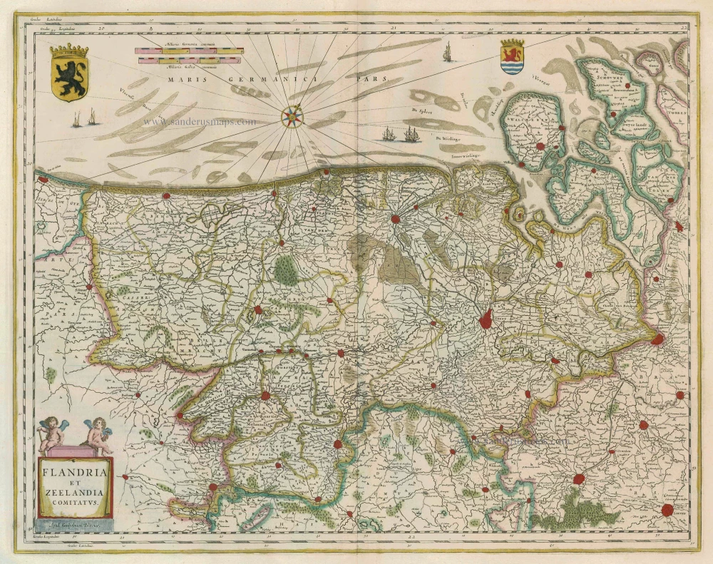 Antique Map Of Vlaanderen Zeeland By J Blaeu Sanderus Antique Maps