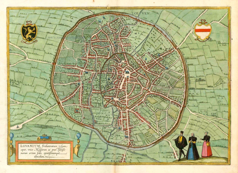 Old Antique Bird S Eye View Plan Of Leuven By Braun Hogenberg