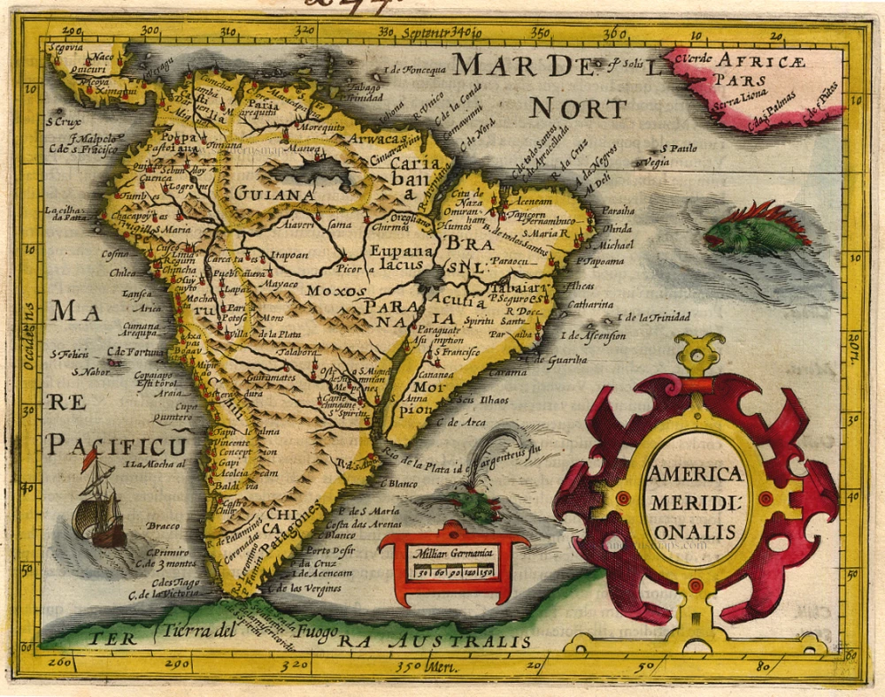 Antique Map Of South America By Mercator Hondius Jans Sanderus