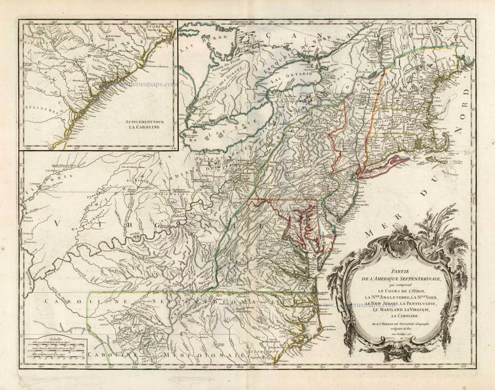 Old Antique Map Of Eastern North America By Robert De Vaugondy