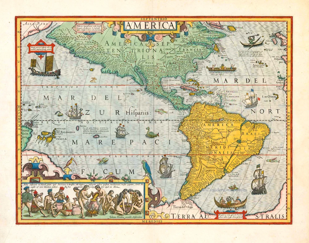 America By Mercator Hondius Sanderus Antique Maps Antique Map Webshop