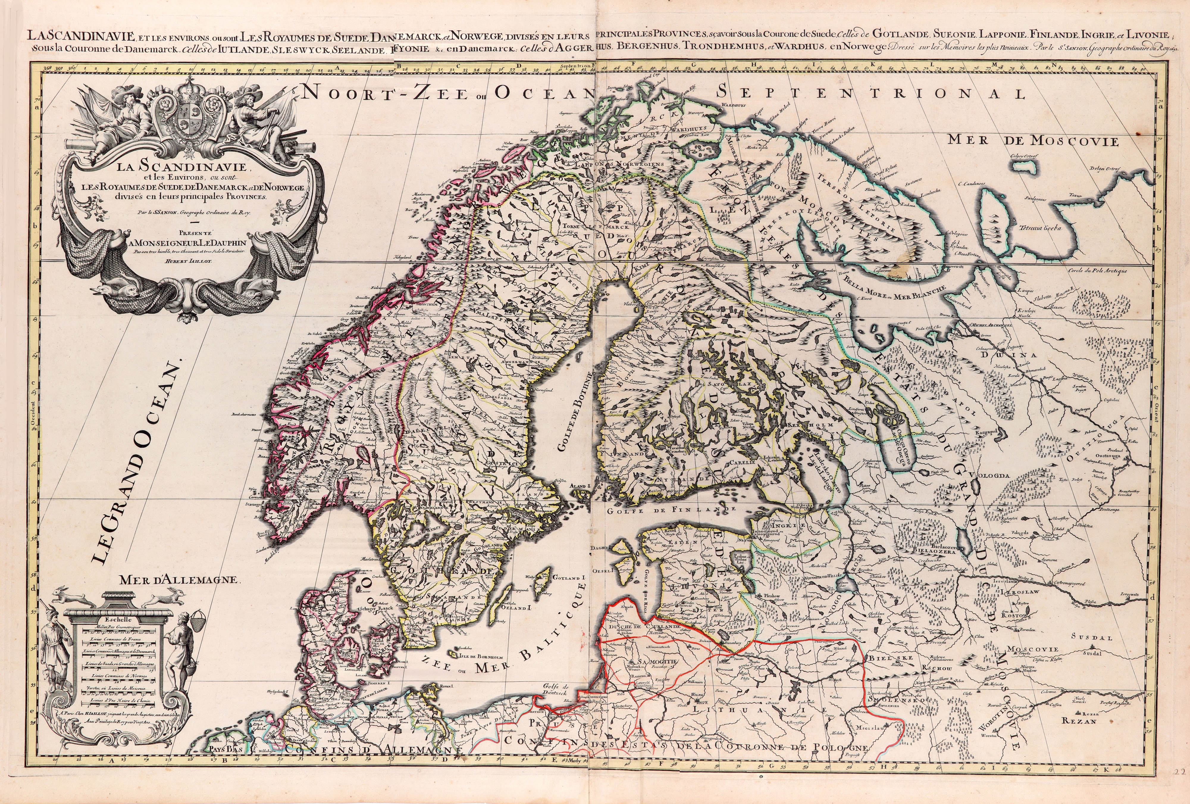 La Scandinavie, et les Environs, ou sont les Royaumes de Suede de Danemarck, et de Norwege. divisés en leurs principales Provinces.
