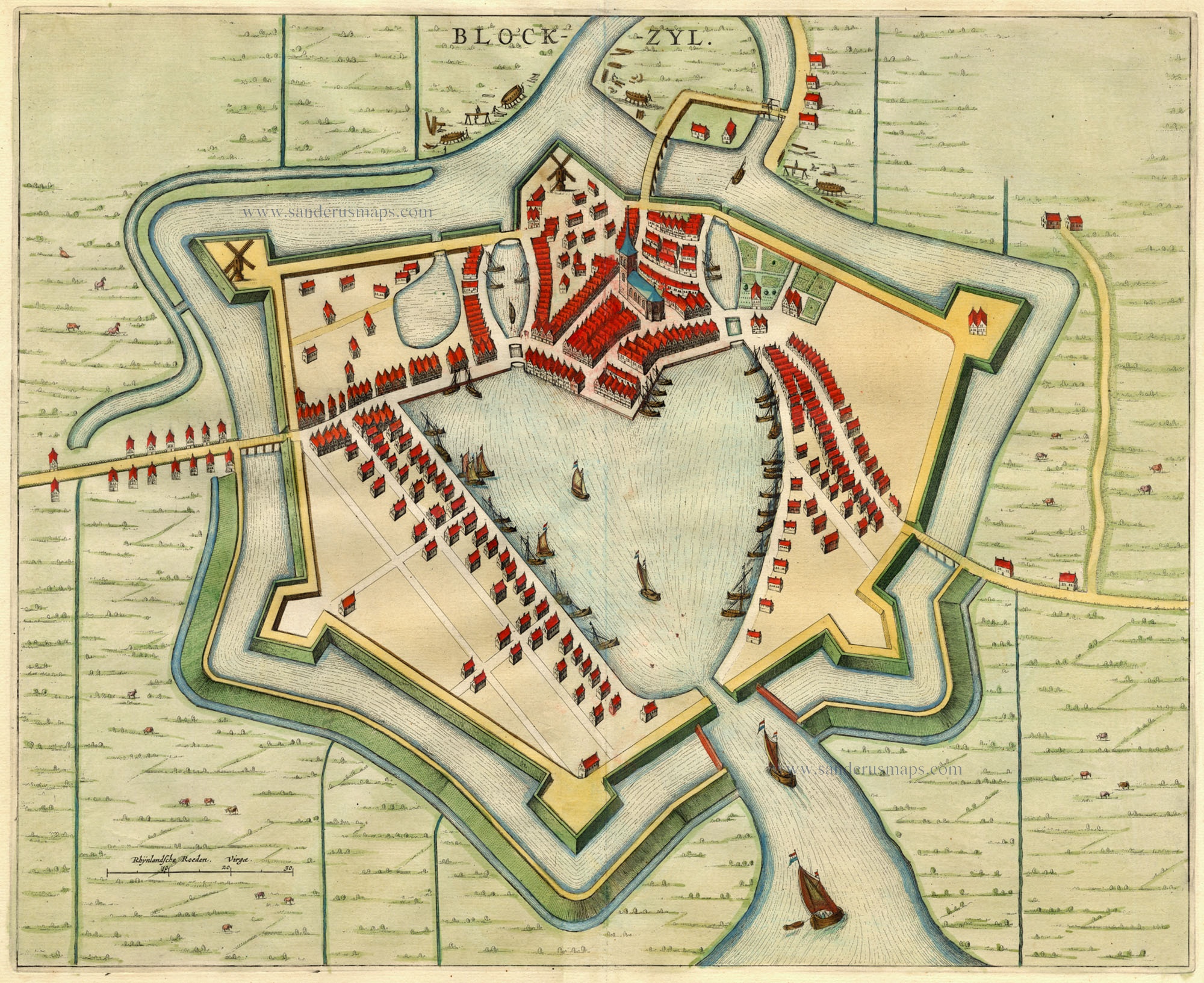Old, antique map of Blokzijl by Blaeu J. | Sanderus Antique Maps