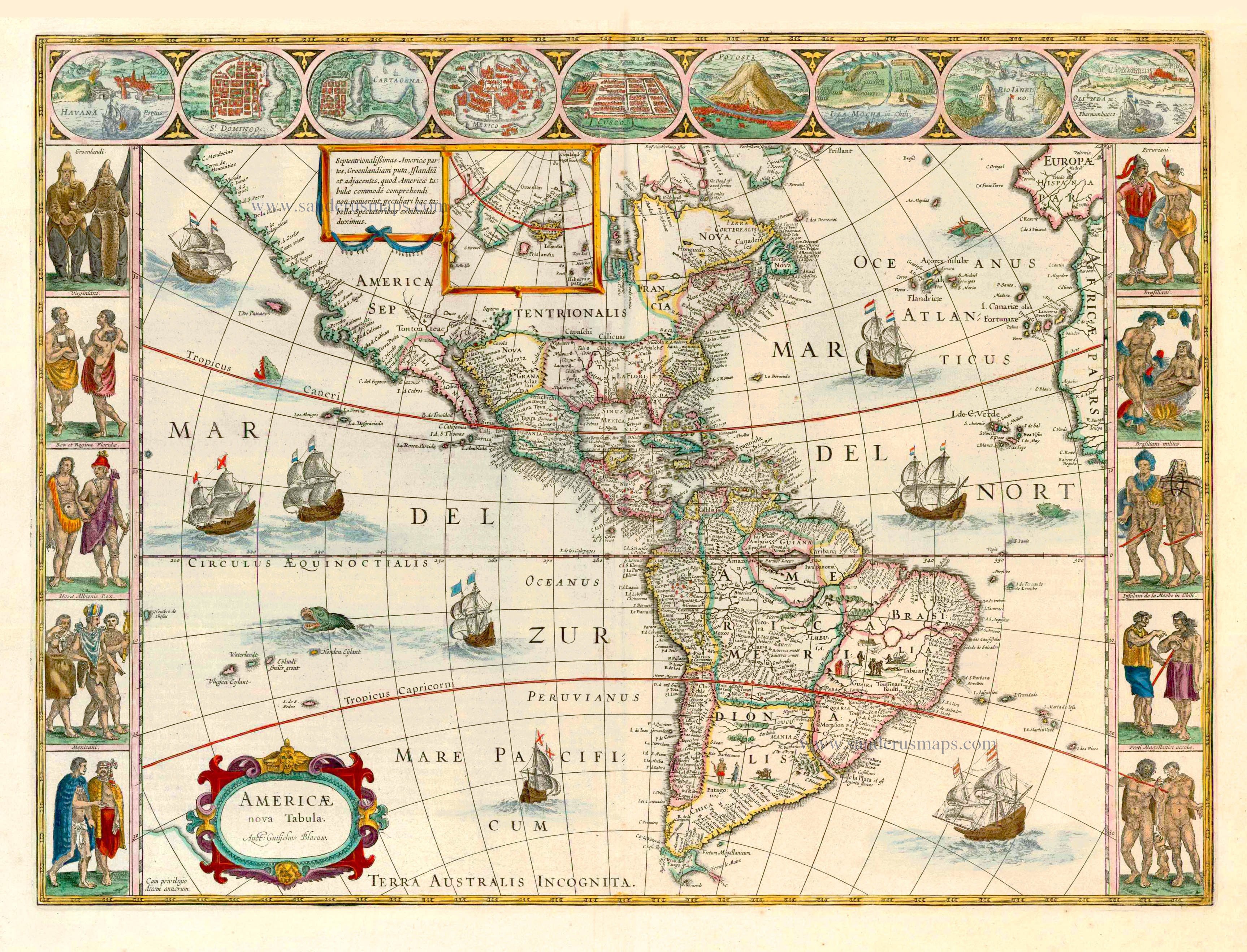 Old antique map of America by W. Blaeu | Sanderus Antique Maps