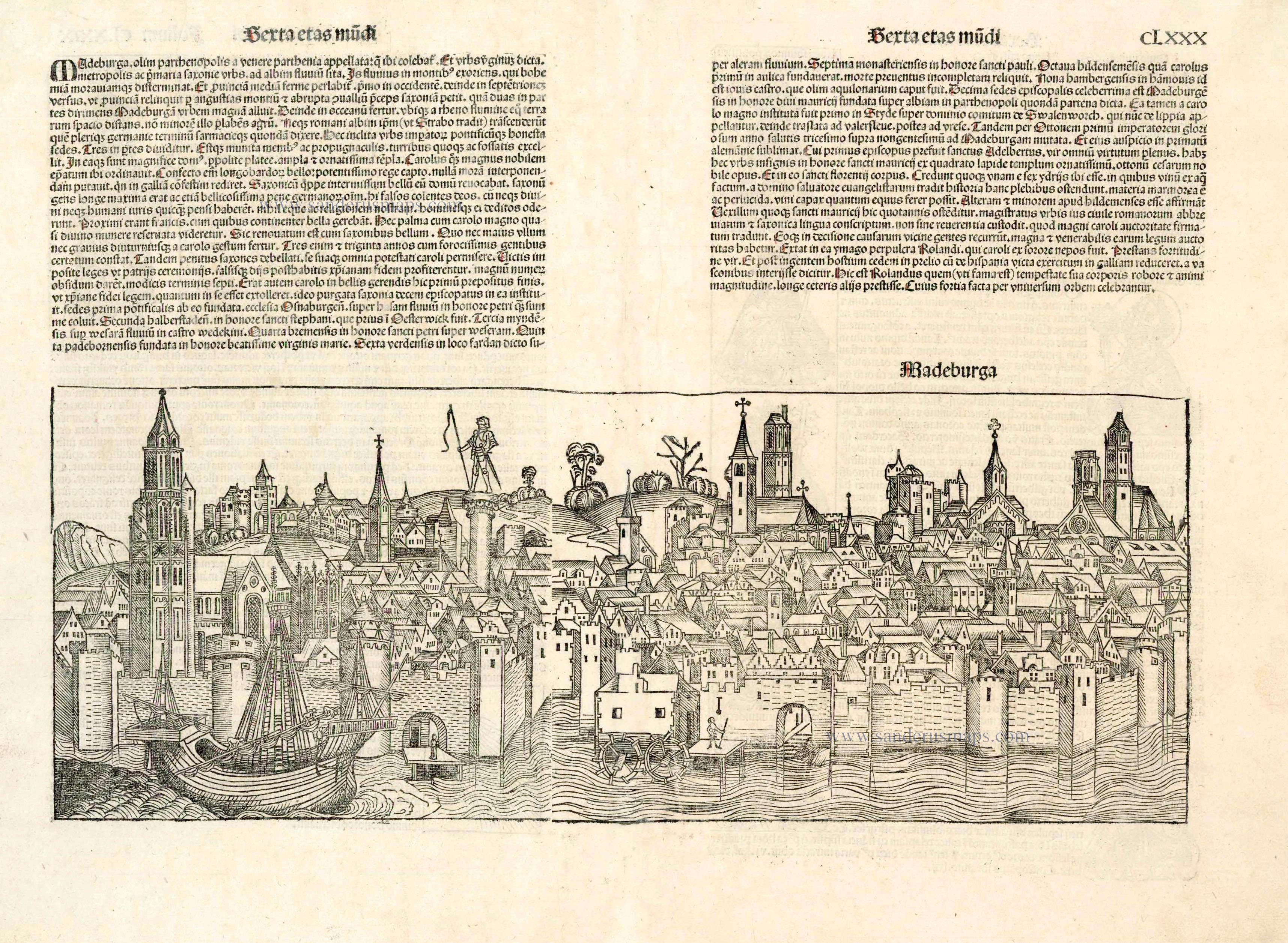 Old antique view of Magdeburg by H. Schedel | Sanderus Antique
