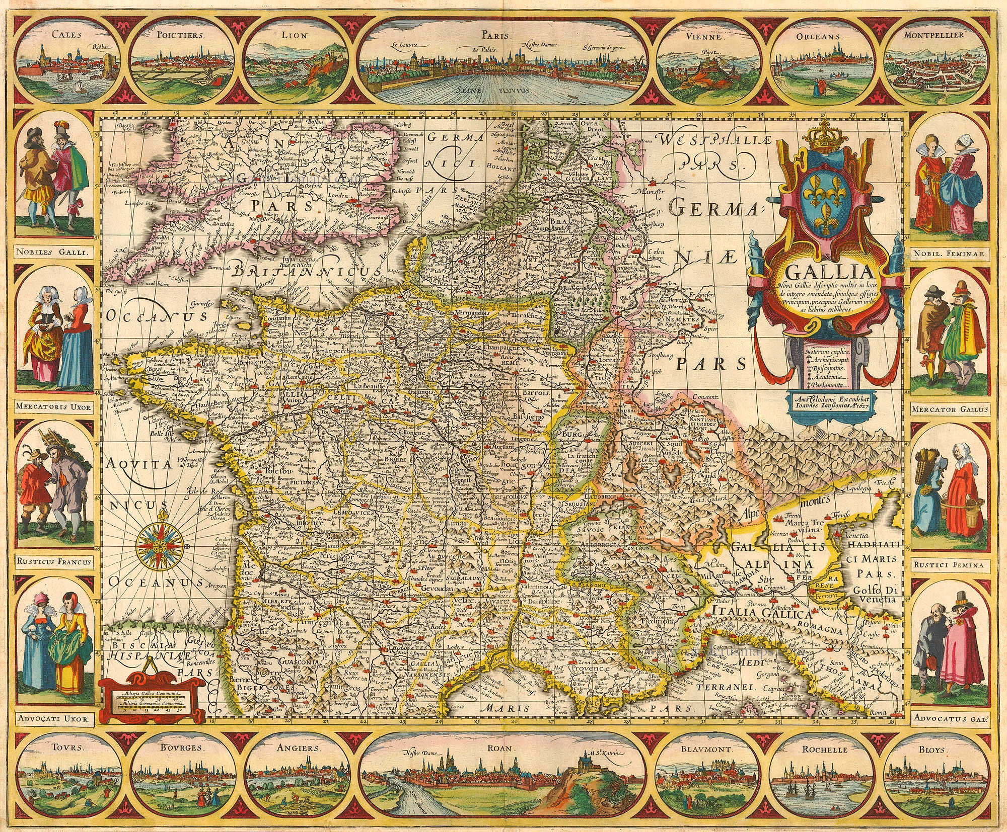 フランスアンティーク　MAP Antique map of France by Janssonius J. | Sanderus Antique Maps