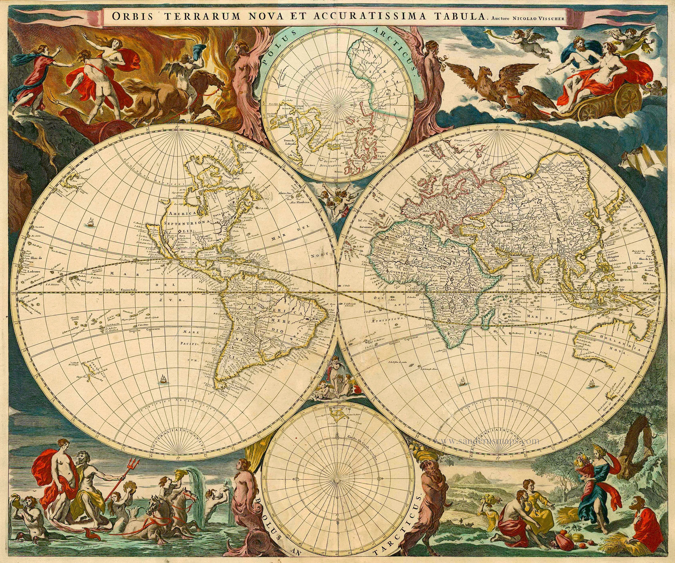 Antique map of World by Visscher N | Sanderus Antique Maps