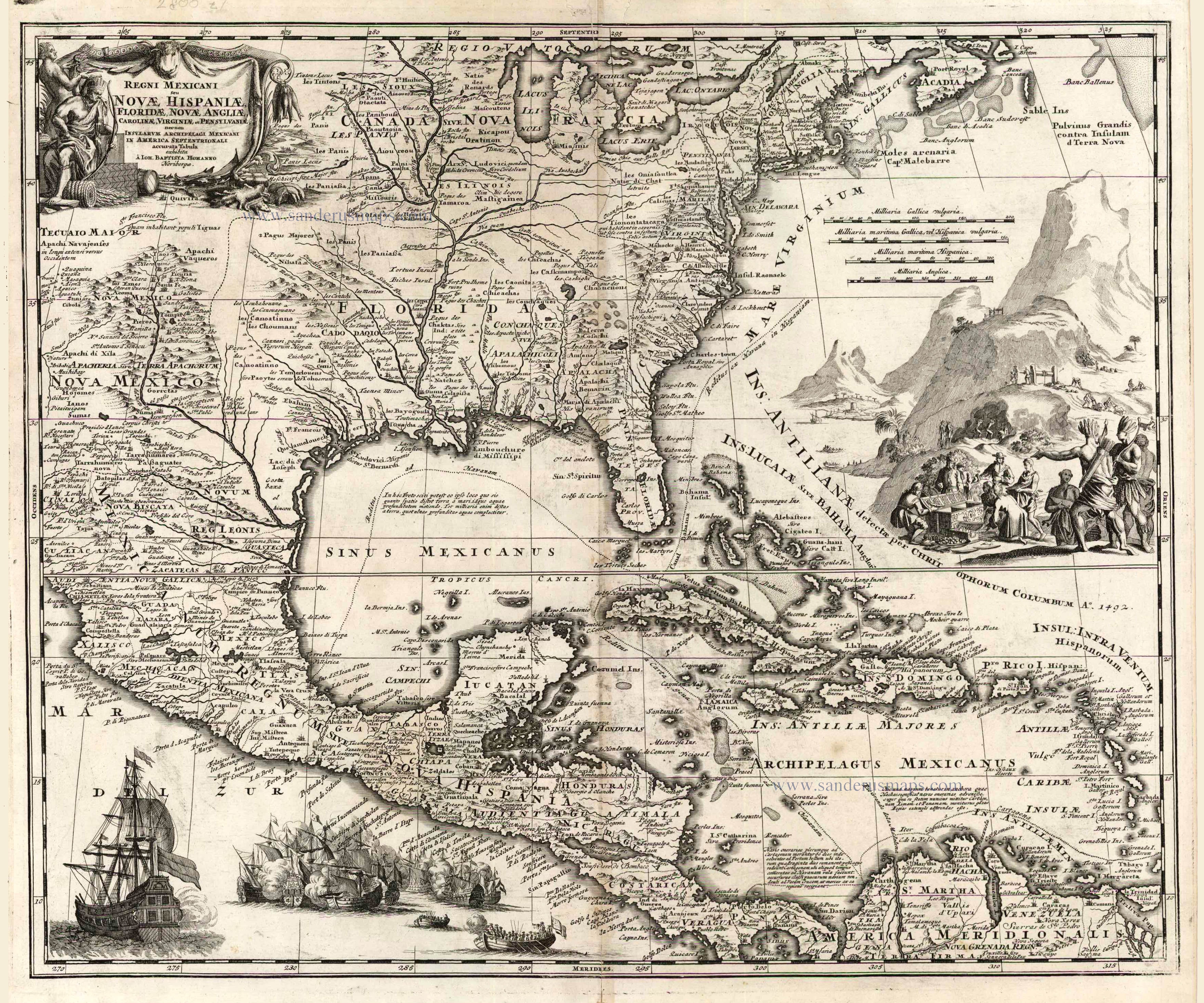 Old antique map of Southern North America - Central America by
