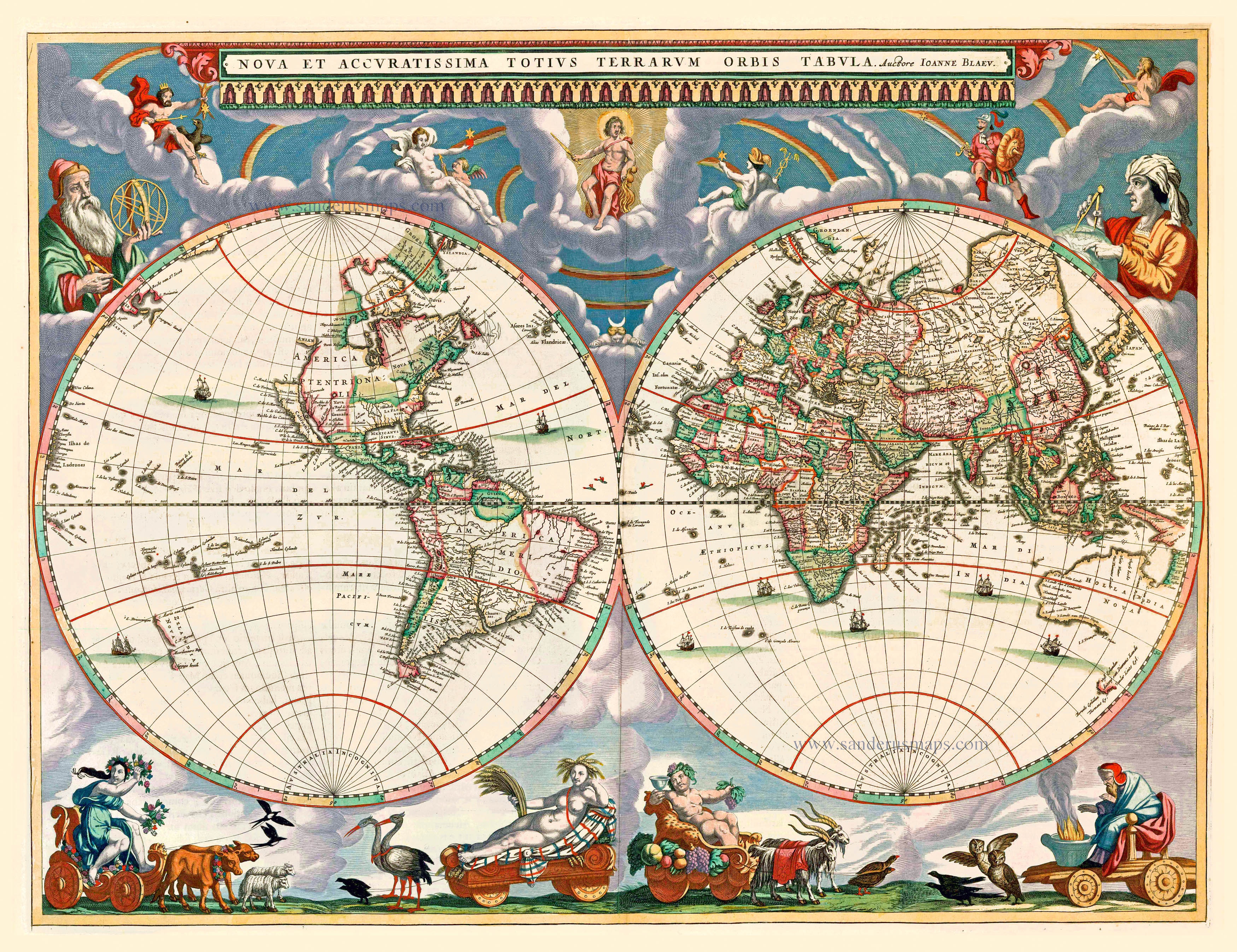 WORLD by Joan Blaeu | Sanderus Antique Maps - Antique Map Webshop