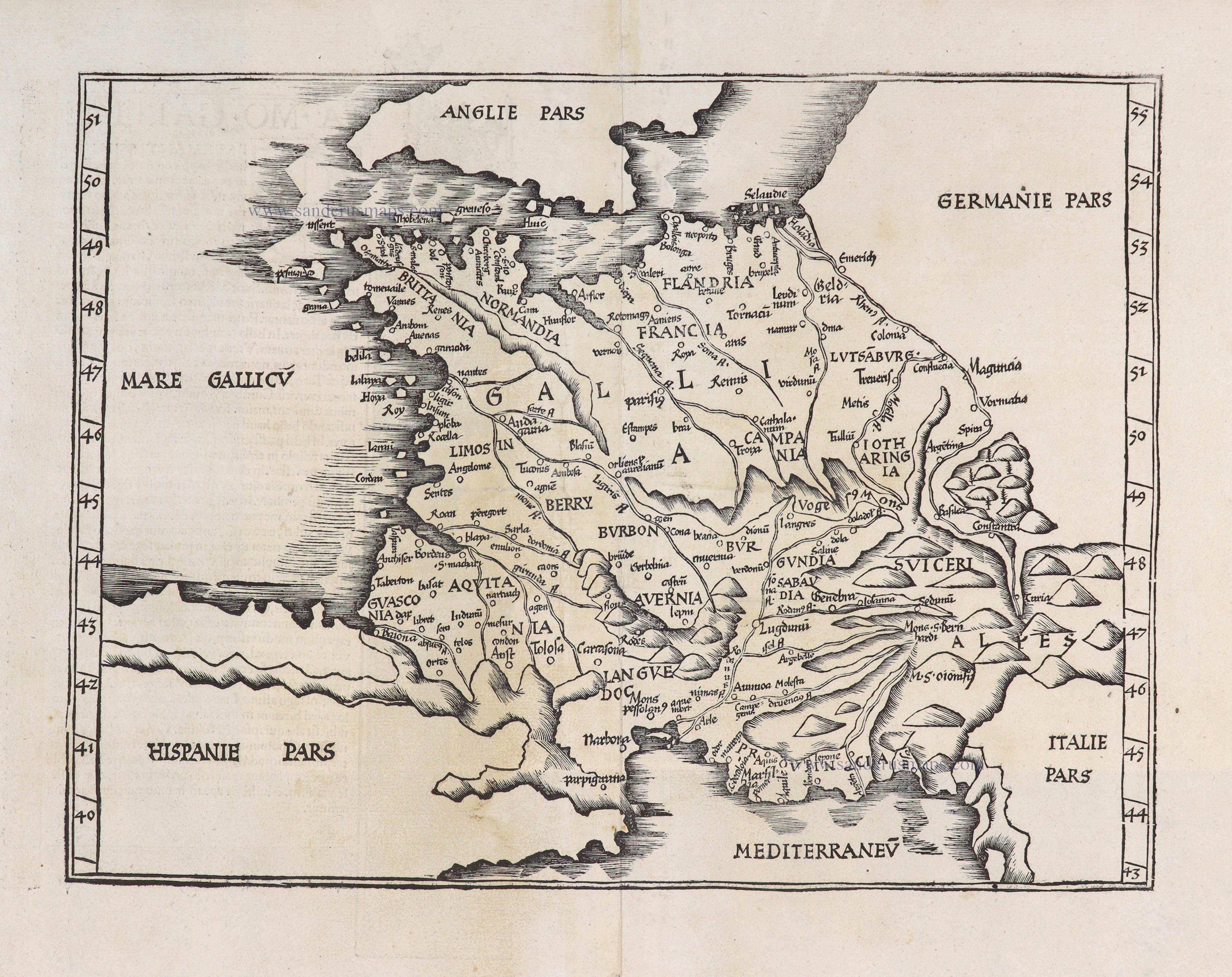 フランスアンティーク　MAP France, by Lorenz Fries. | Sanderus Antique Maps - Antique Map Webshop