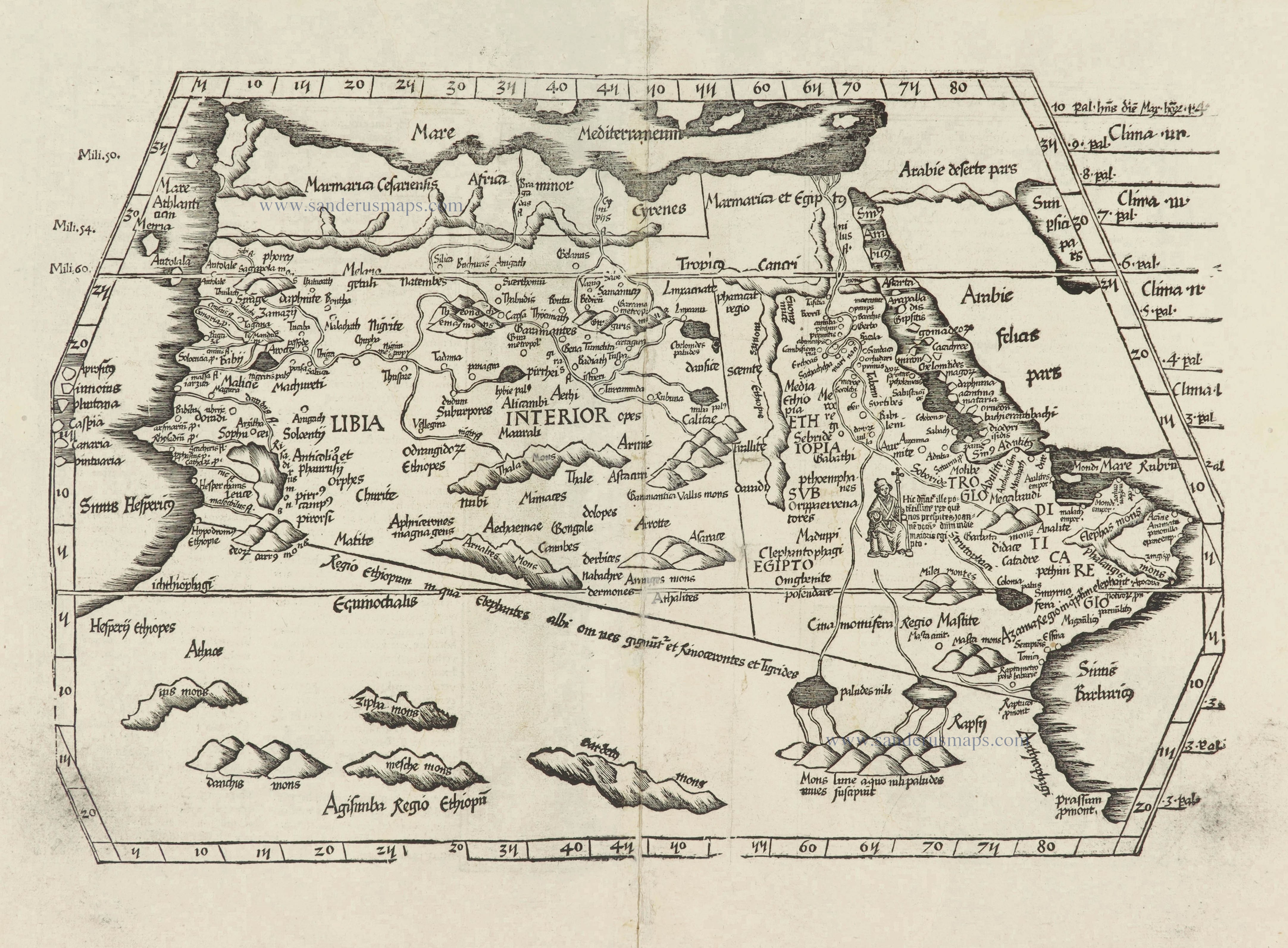 Ptolemaic map of Northern Africa, by Lorenz Fries. | Sanderus