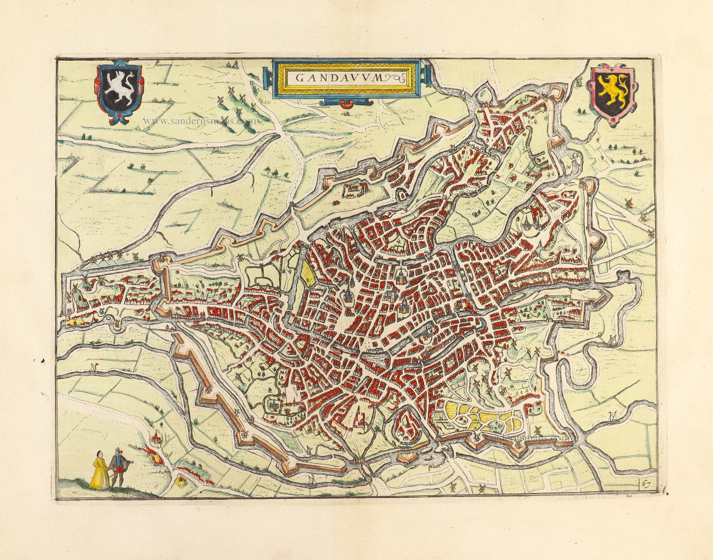 Gent by Lodovico Guicciardini. | Sanderus Antique Maps - Antique