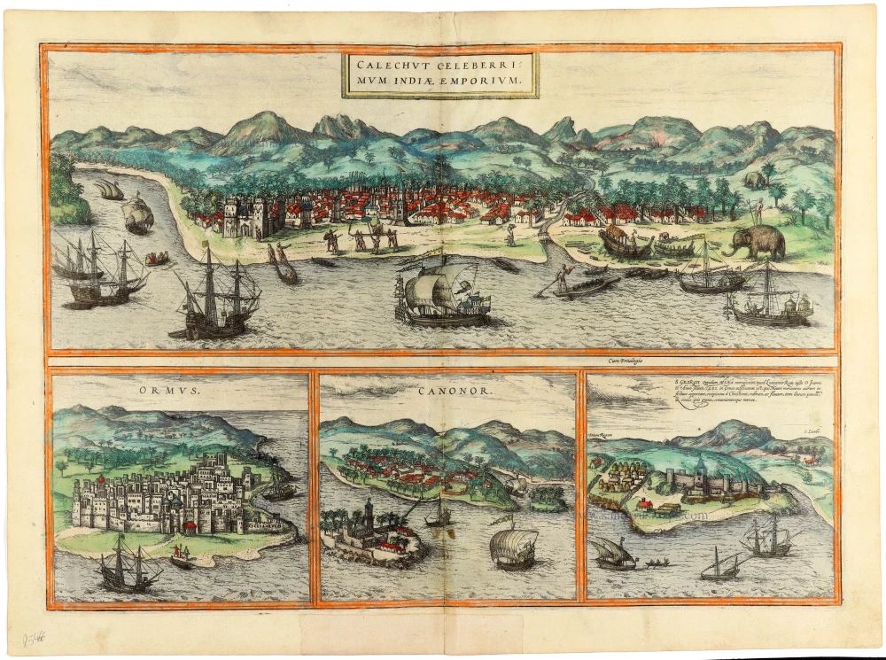 Kozhikode (Calicut) - Hormuz (Ormus) - Kannur - Elmina by Georg Braun & Frans Hogenberg