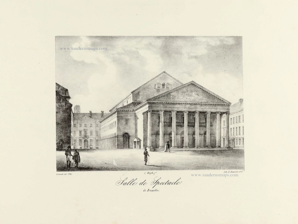 Brussel - Bruxelles - Muntschouwburg (Théâtre Royal de la Monnaie), lithography by Dewasme, after S. Vermote.