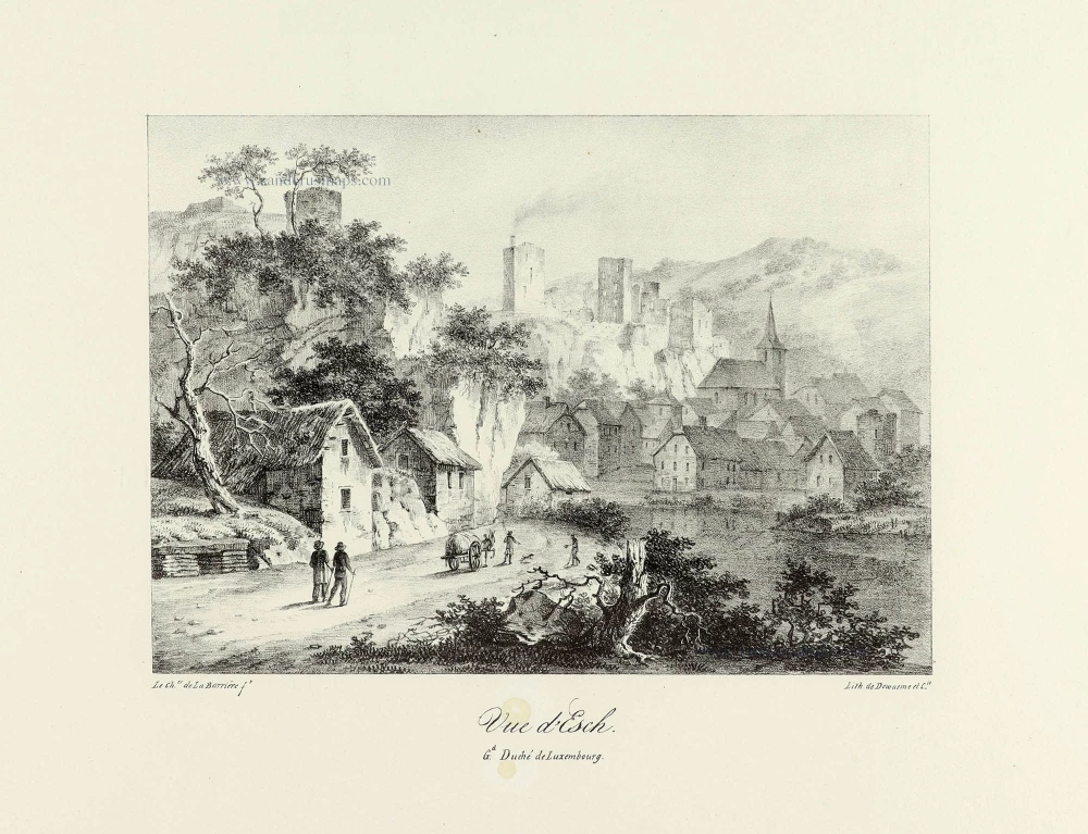 Esch-sur-Alzette, lithograph by Dewasme, after S. Vermote.