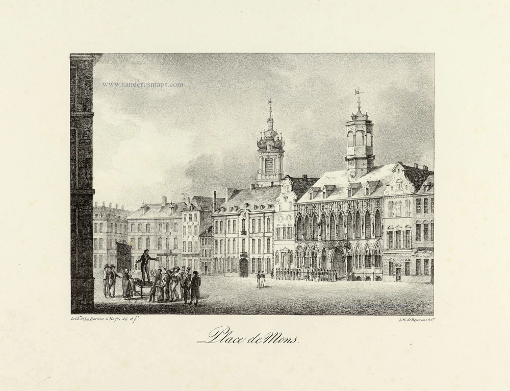 Mons, lithograph by Dewasme, after Prosper de La Barrière & Haghe.