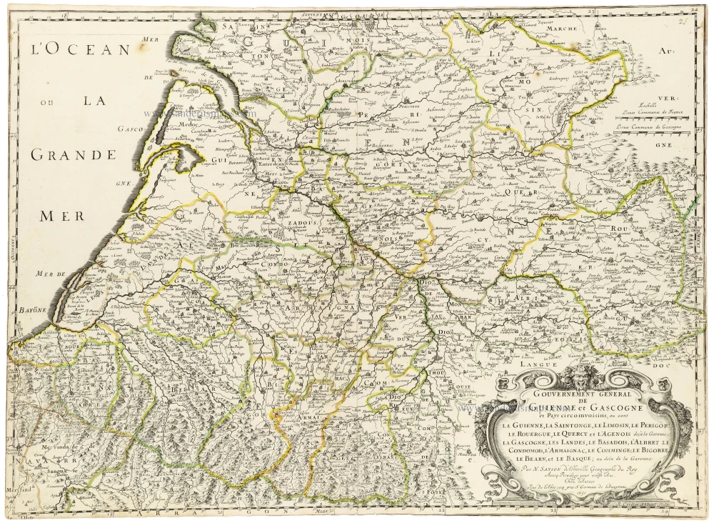 Southwestern France, by Nicolas Sanson.