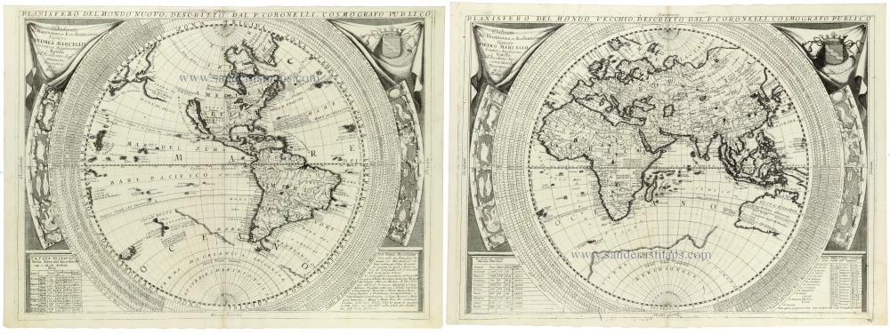 World - Set of two hemispheres by Coronelli V.M. (1650-1718