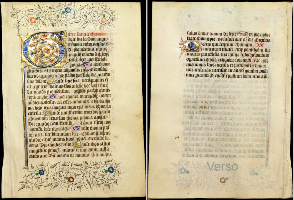 Illuminated manuscript leaf, from a Flemish Book of Hours, Use of Sarum.