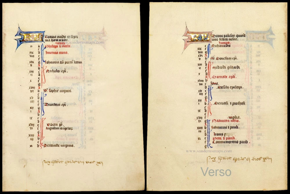 Illuminated Manuscript leaf from a Flemish Book of Hours - Calendar for May and June,