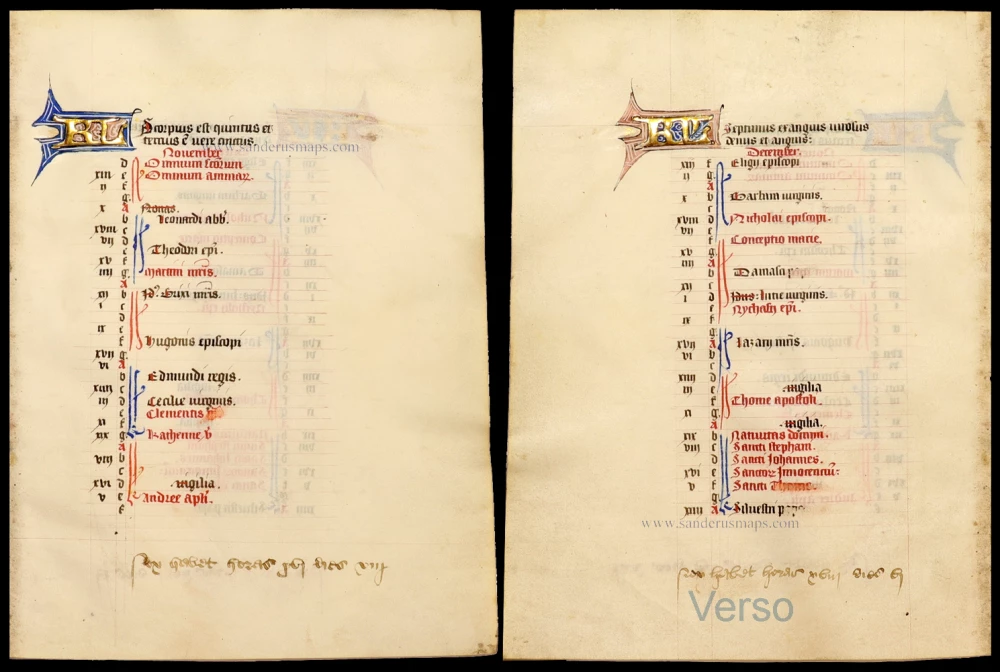 Illuminated Manuscript leaf from a Flemish Book of Hours - Calendar for November and December,