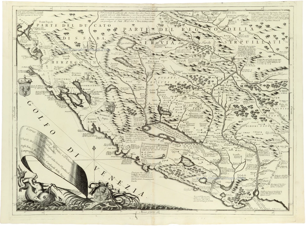 Montenegro, Northern Albania, Kosovo and the Dalmatian Coast. by Coronelli V.M. (1650-1718