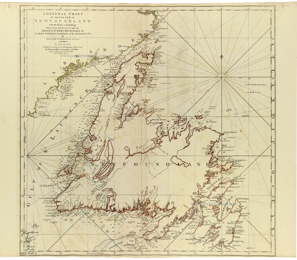 Newfoundland by James Cook and Michael Lane, published by Thomas Jefferys.