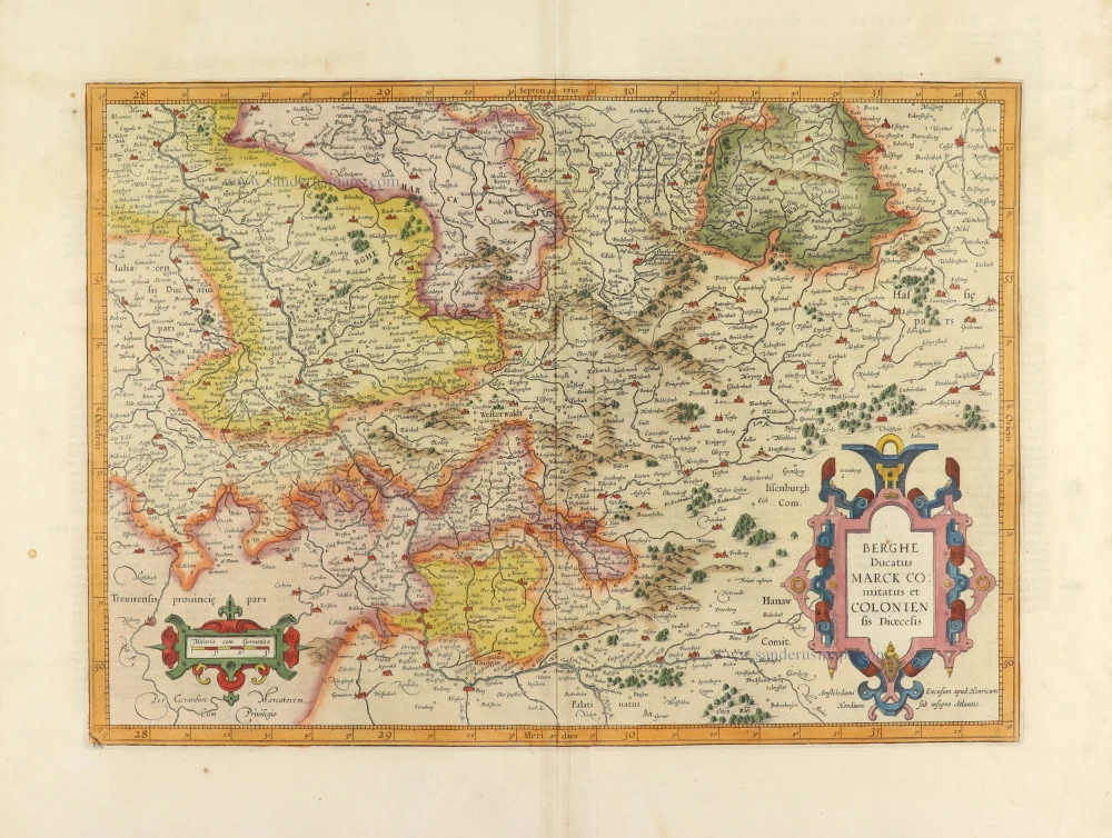 Berg, Mark, Köln by Gerard Mercator, published by Henricus Hondius.
