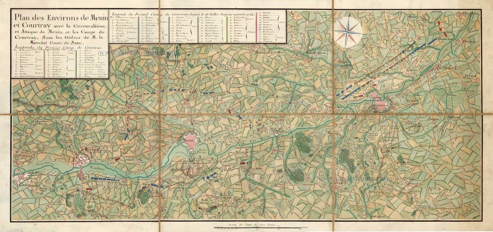 Military manuscript map of the vicinity of Kortrijk, Menen and Wervik.