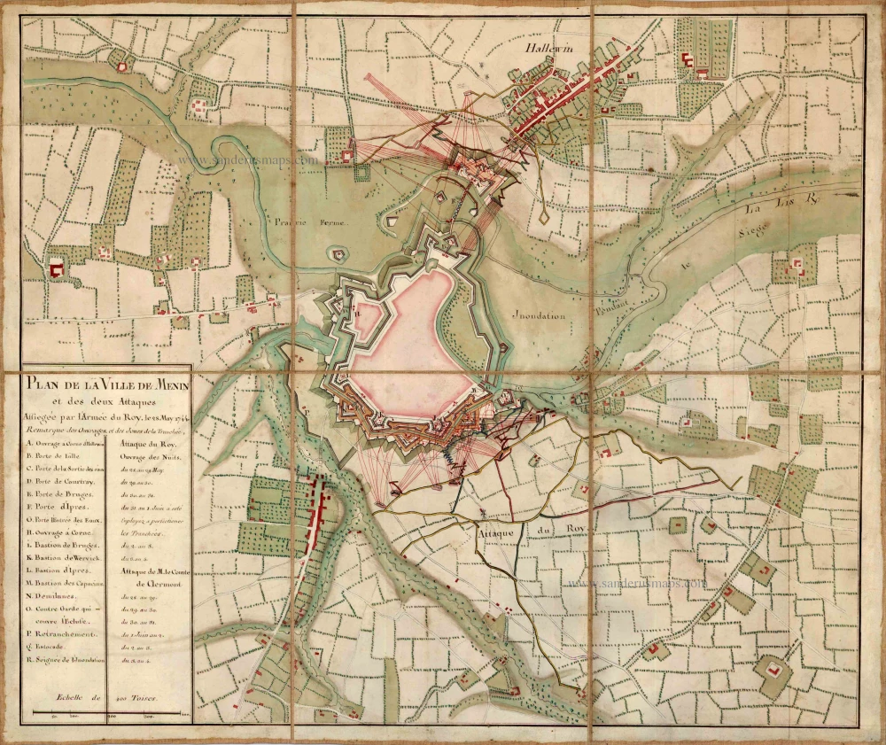 Military manuscript map of Menen and Halewijn.