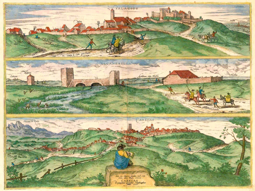 Antique map of Palacios - Alcantarilla - Cabecas by Braun & Hogenberg