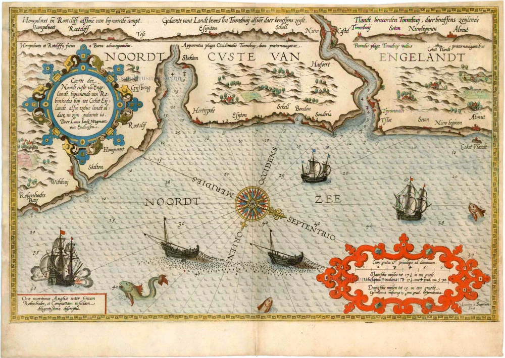 Antique sea chart of North England by Waghenaer L.J. | Sanderus Antique ...