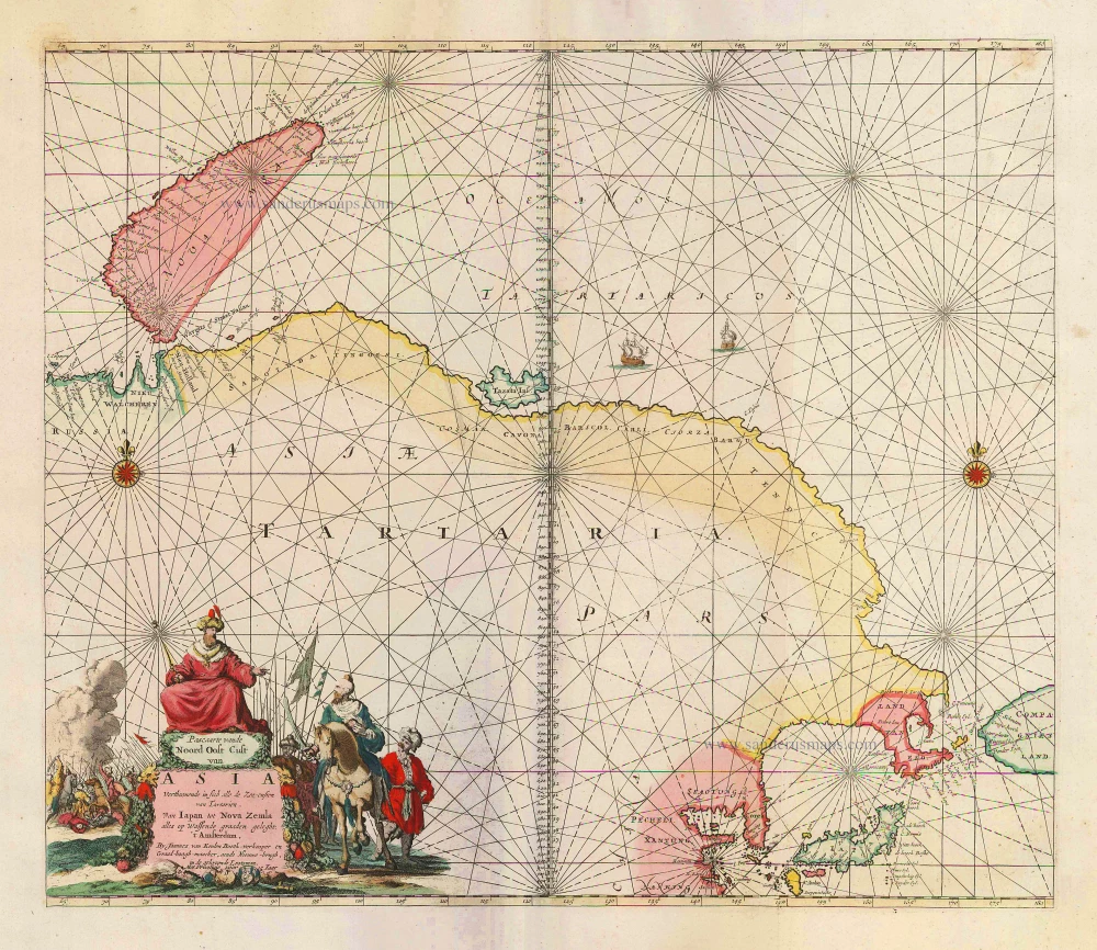 Pascaarte vande Noord Oost Cust van Asia Verthoonende in sich alle de Zee-custen van Tartarien, Van Iapan tot Nova Zemla, ...