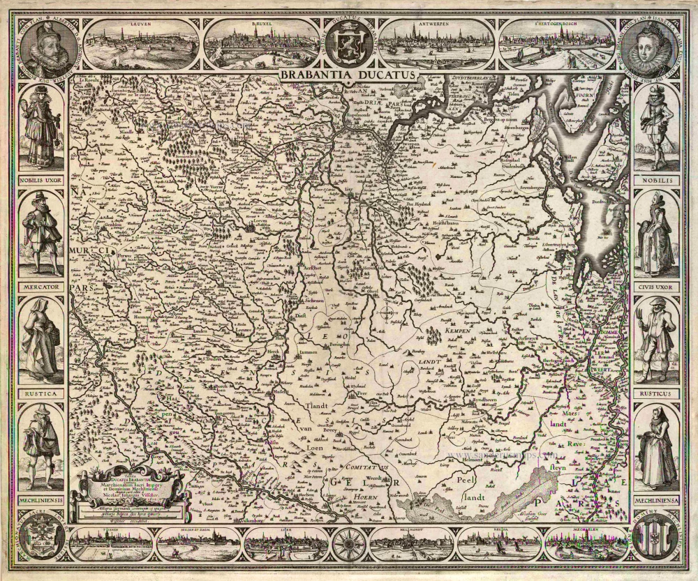 Brabantia Ducatus / Tabula Ducatus Brabantiae Continens Marchionatum Sacri Imperij et Dominium Mechliniense Magna cura edita à Nicolao Iohannis Visscher. Anno 1622.