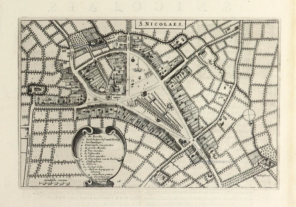 Sint-Niklaas by Antonius Sanderus, published by Joan Blaeu.