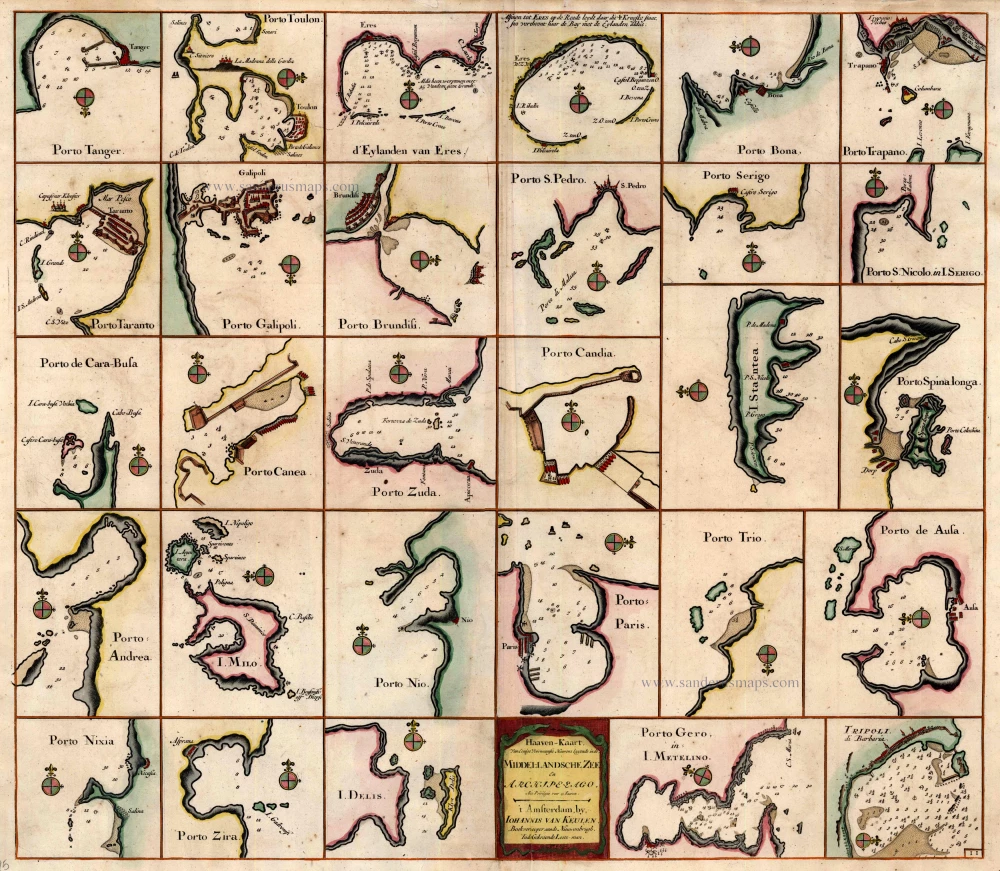 Haaven-Kaart van Eenige Voornaamste Haavens Leggende in de Middel-Landsche Zee en Archipelago