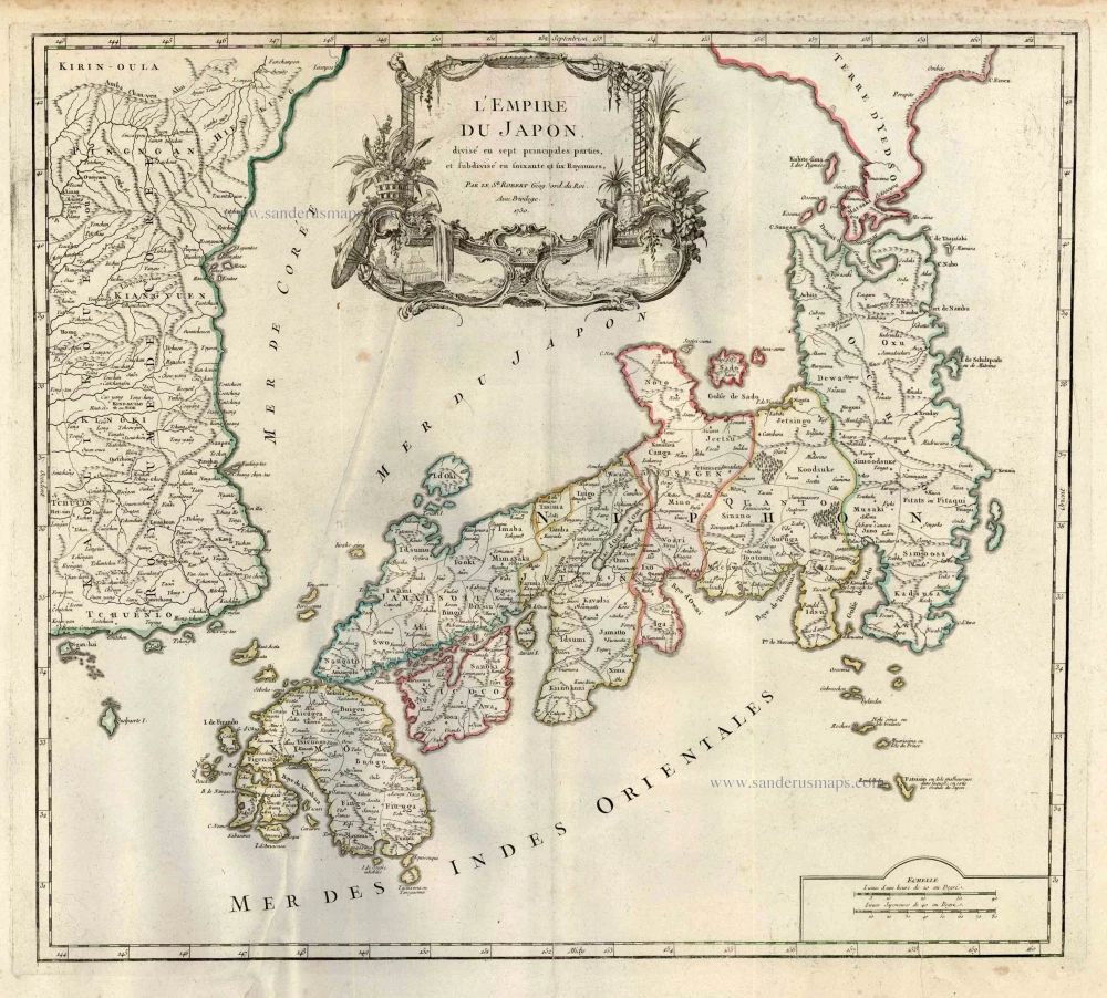 Old, antique map of Japan by Robert de Vaugondy.