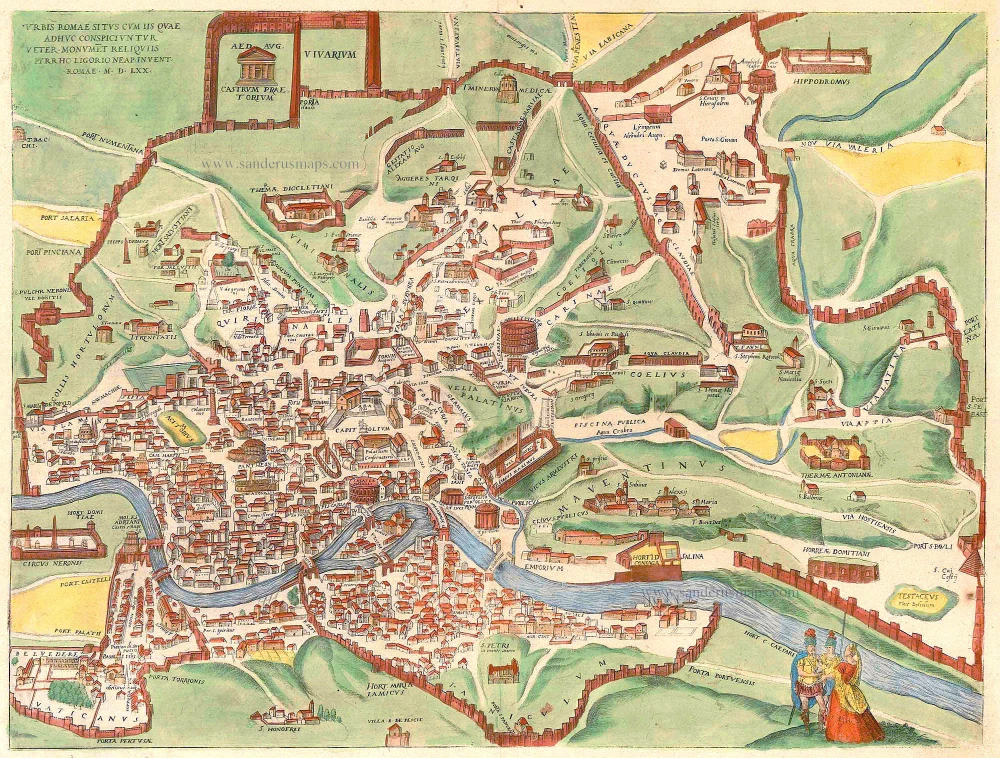 Old, antique map of Roma by Braun & Hogenberg