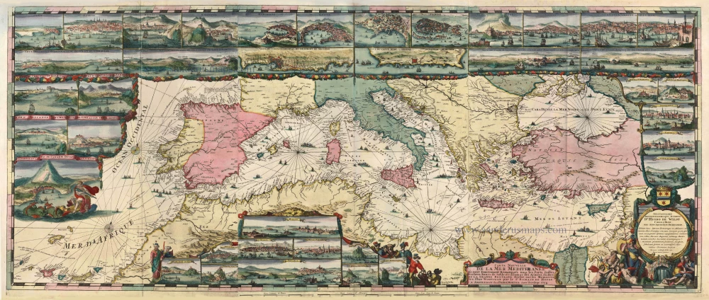 Antique map - Sea chart of the Mediterranean Sea by R. de Hooghe