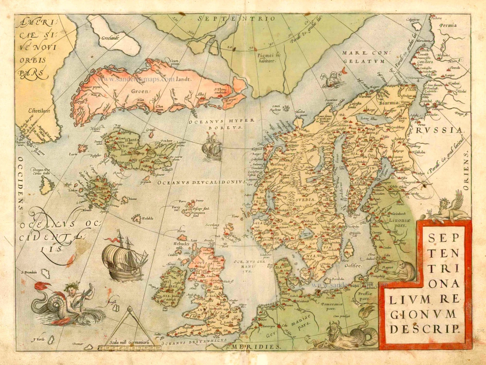 Old antique map of Northern Atlantic Ocean by A. Ortelius | Sanderus ...