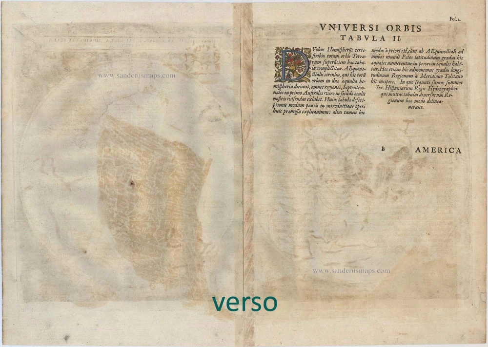 Antique world map by C. de Jode, on the twin hemispherical polar projection