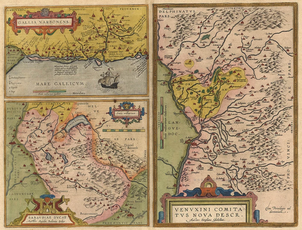 Languedoc, Savoie, Venaissin, by Ortelius A.