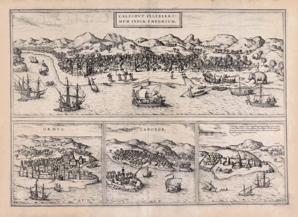 Calechut Celeberrimum Indiae Emporium [on sheet with] Ormus [and] Canonor [and] S. Georgii Oppidum Mina.