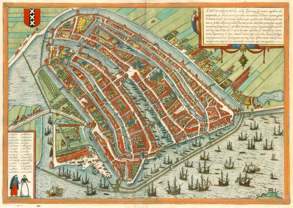 Antique map of Amsterdam by Braun and Hogenberg