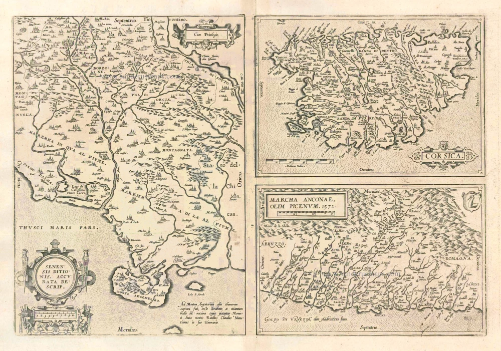 Siena - Corsica - Ancona, by Ortelius A.