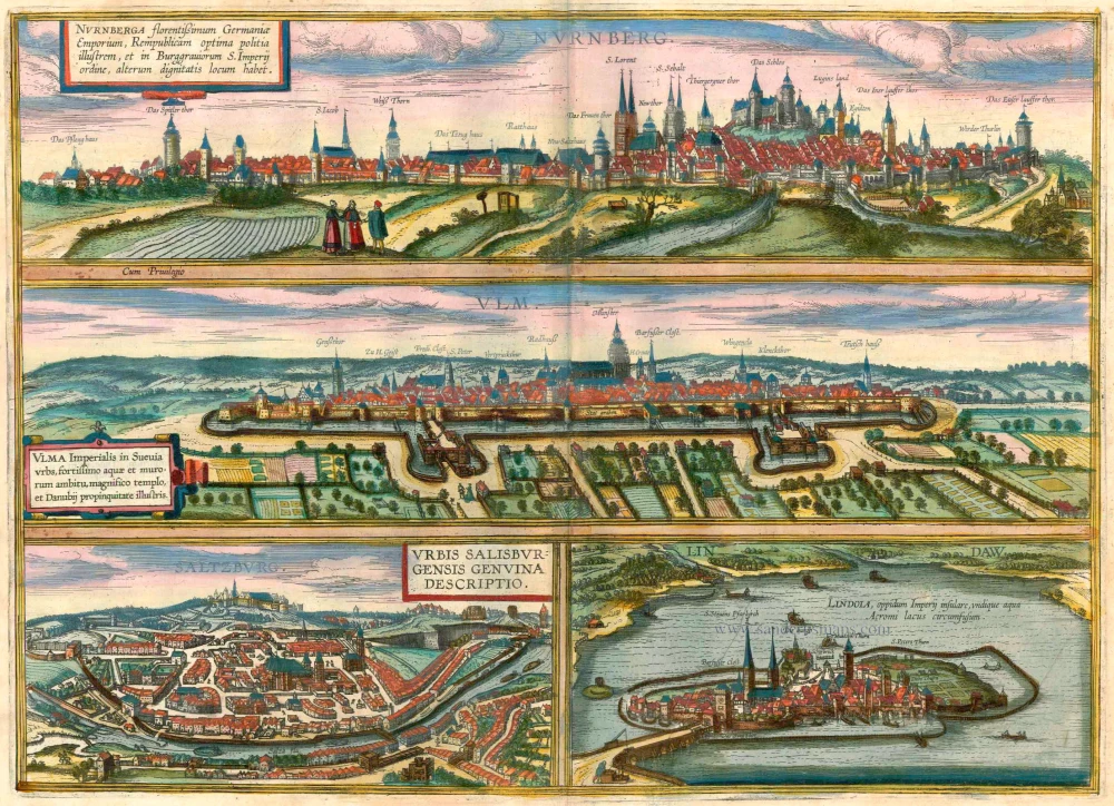 Nürnberg - Ulm - Salzburg - Lindau by Braun & Hogenberg