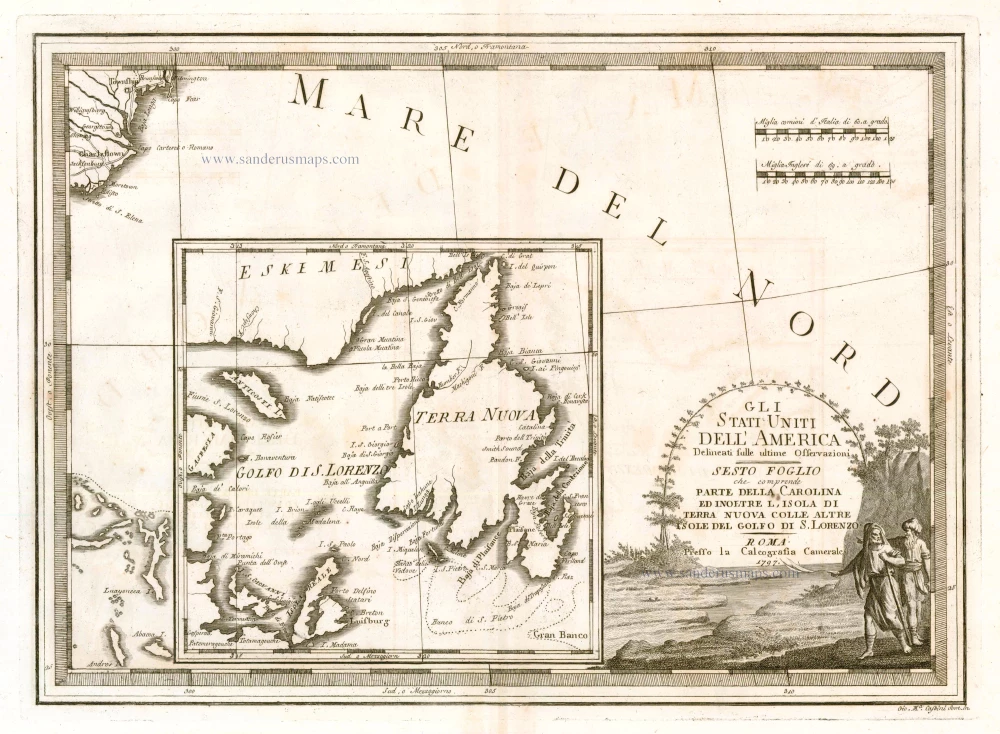 Antique map of the Carolinas - Newfoundland, by Cassini, G.M.