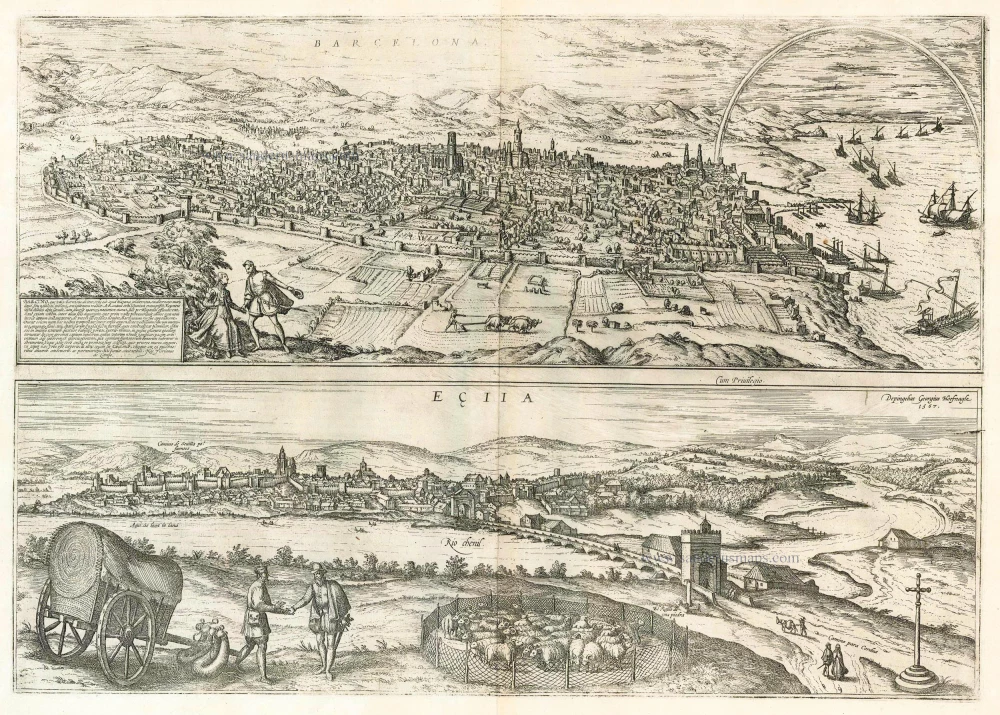 Barcelona and Ecija, by Georg Braun and Frans Hogenberg.