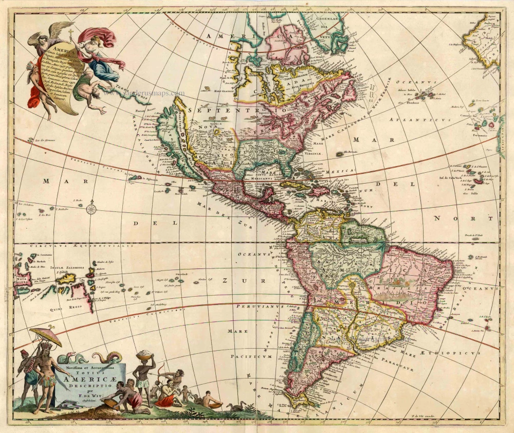 Antique map of America by F. De Wit.